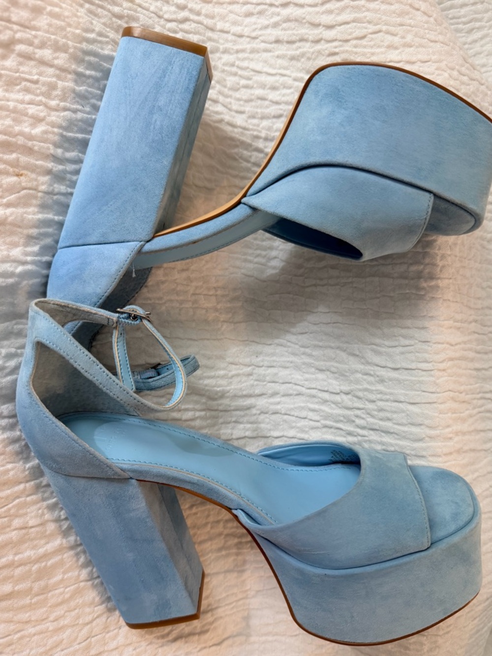 Marc Fisher Sky Blue Suede Platform Ankle-Strap  Block Heel Sandals - Picture 6 of 11